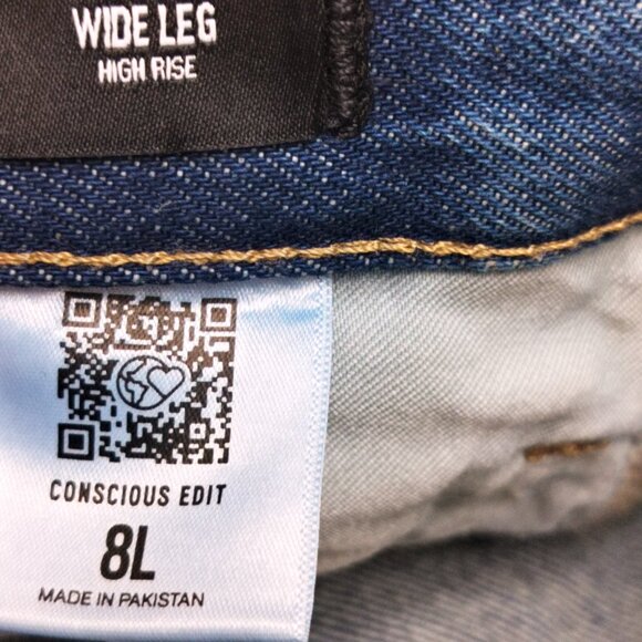 EXPRESS Distressed Wide Leg High Rise Jeans Ripped Frayed Hem Blue Sz 8 Long NWT - Picture 6 of 10